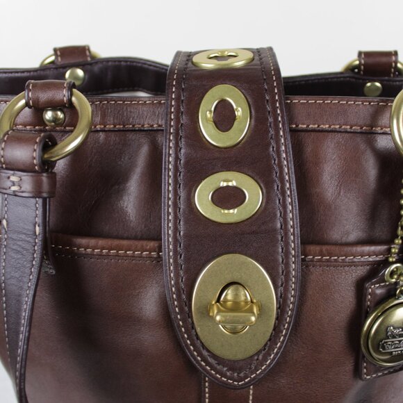 Coach F13757 Lily Legacy Chocolate Brown Shoulder Bag With Turn lock Detail - Picture 12 of 12